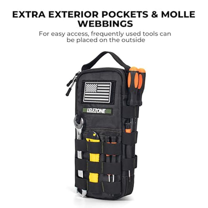 Portable Small Tool Bag, Organizer Storage Box for EDC, Motorcycle, Road Bike, Electricians and More with US Flag Patch and Heavy Duty Grab Handle, Multi-Purpose Utility Work Organizer Bag