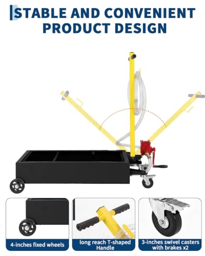 15 Gal Oil Drain Pan with Pump,Low Profile Rolling Oil Drain Cart with 8 ft Hose | with Manual Pump, Wheels & Folding Handle, Oil Drain Tank for Cars, SUVs, Trucks, Buses, RVs - color: National Flag-Black, size: 15 Gal with Manual Pump