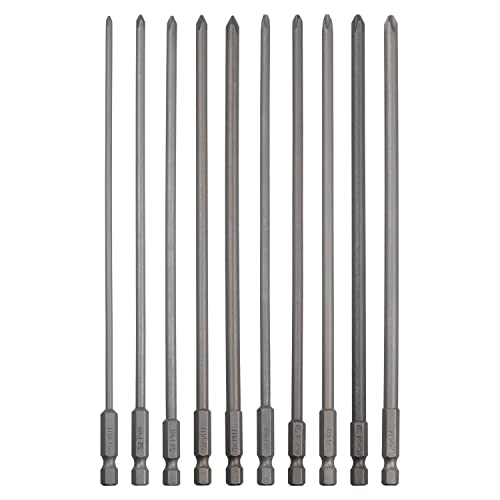 Rocaris 10 Pcs Extra Long Phillips Screwdriver Bit Sets, 1/4 Inch Hex Shank | 8 Inch, Magnetic Screwdriver Bits Cross Head S2