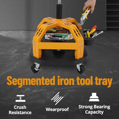 Heavy Duty Rolling Mechanic Stool with Wheels - Adjustable Height 23-30cm - 360° Swivel Padded Seat with Backrest - Double Mesh Frame, Tool Tray, Cup Holder - 330 lbs Capacity - Square Feet - size: with Cup Holder