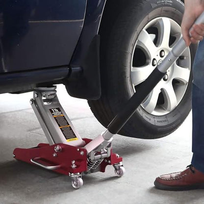 1.5 Ton (3,300 lbs) Low Profile Aluminum Hydraulic Racing Floor Jack with Dual Piston Quick Lift Pump, Lifting Range 3.5" to 14", for Cars and Family sedans, Red
