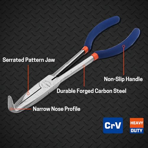 11'' Extra Long Needle Nose Pliers for Narrow and Limited Spaces | 90-Degree Angled Nose, Long Reach Design, CRV Steel, Comfortable Grip, for Mechanics, Electricians, DIYers and Homeowners - style: 11'' 90 Degree Angle