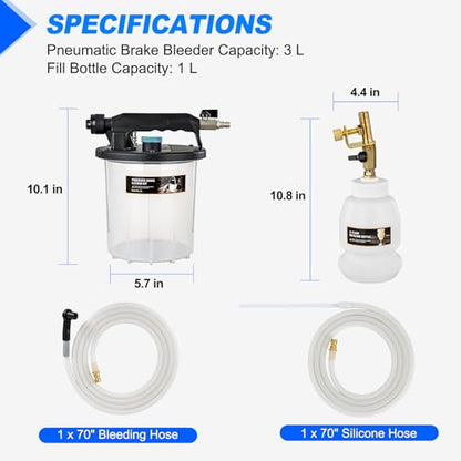 GOOACC Brake Bleeder Kit 3L Pneumatic Brake Bleeder Vacuum Pump One Person Brake Clutch Pressure Bleeder Flush Kit with 3L Fluid Extractor 1L Refilling Bottle 18PCS Adapters Brake System Bleeding Tool - size: 3L Pneumatic