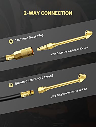 2 Way Connection Air Chuck Set - 1/4 Inch Female NPT Closed Ball Heavy Duty Dual Head and Standard Male Quick Plug Tire Air Fill Kit - size: Golden Head