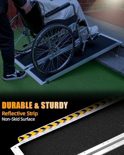 VNN Portable Wheelchair Ramp 4FT, Non-Slip Aluminum Ramps for Wheelchairs for Home, Handicap Wheelchair Ramps for Home Steps, Aluminum Loading Dock Plates, Doorways, Black - size: 4FT (Usable height 4-12 inch)