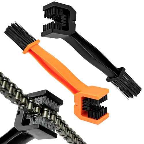 2PCS Motorcycle Chain Washer, Double-Ended Chain Gear Cleaning Tool w/Three-Sided & Long Bristles, Chains Crankset Brush Dirt Cleaner for Motorcycle Bicycle Mountain Bike (Black+Orange) - color: 2 PCS, Black+Orange