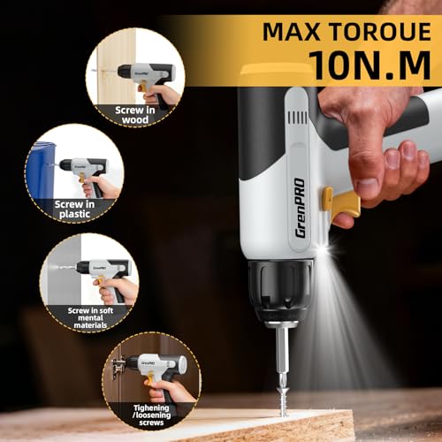 GRENPRO 188PCS Yellow Cordless Drill Tool Set For Men Tool Kit For Home Box | All-In-One Basic Household Tool Box, Glue Gun Accessories DIY, CR-V Steel, Sturdy Storage Case Auto Repair Kit For Men - style: Yellow Power Drill Set 188PC
