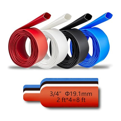 3/4in Heat Shrink Tubing - 3:1 Adhesive Lined, Shrinkable Wire Wrap Tube, 8FT, 4 Colors, Marine Grade Waterproof, Insulated Sealed, Oil & Wear Resistant - color: 3/4inch 4colors 12FT