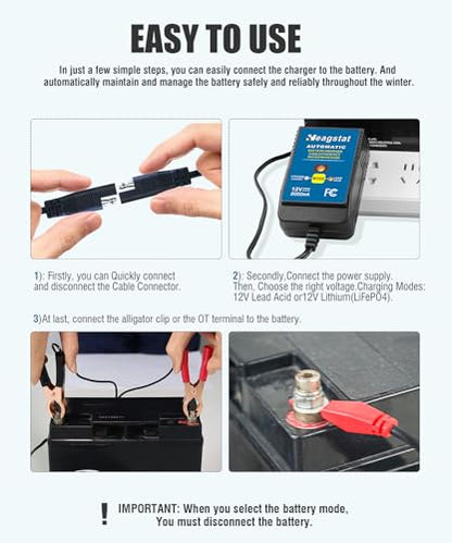 Heagstat HEAG020 Trickle Battery Charger, 12V 2000mA Battery Maintainer - size: 2A 12V