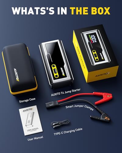 AUXITO Jump Starter 8000A Portable Car Battery Jump Starter with Large LCD Display Jump Cable with Smart Clamps Power Bank Emergency Flashlight for Cars Heavy Duty Jumper Box for Car Battery - size: T4-8000A