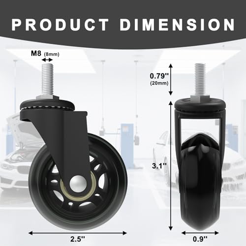 Creeper Casters Set of 4, 2.5 Inch Roller Blade Replacement Wheels for Creeper Service Cart Stool Post Mount, Heavy-Duty No Noise Swivel Castors for Mechanic Stool, Rolling Creeper Garage Seat - style: Clear-No Brakes