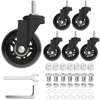 Creeper Caster Wheels Set of 6, Roller Blade Rubber Heavy-Duty 2.5 Inch Castor Replacement, 360 Degree No Noise Wheel for Mechanic Stool, Rolling Creeper Garage Seat - style: 6 Pcs No Brakes