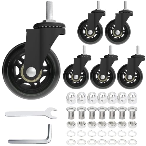 Creeper Caster Wheels Set of 6, Roller Blade Rubber Heavy-Duty 2.5 Inch Castor Replacement, 360 Degree No Noise Wheel for Mechanic Stool, Rolling Creeper Garage Seat - style: 6 Pcs No Brakes