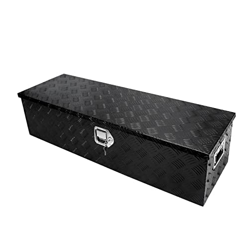 confote 39 Inch Heavy Duty Aluminum Stripes Plated Tool Box Pick Up Truck Bed RV Trailer Toolbox Waterproof Square Storage Organizer with Side Handle, Lock and Keys -39"x 13"x 10"，Black - color: Black, size: 39"x 13"x 10"