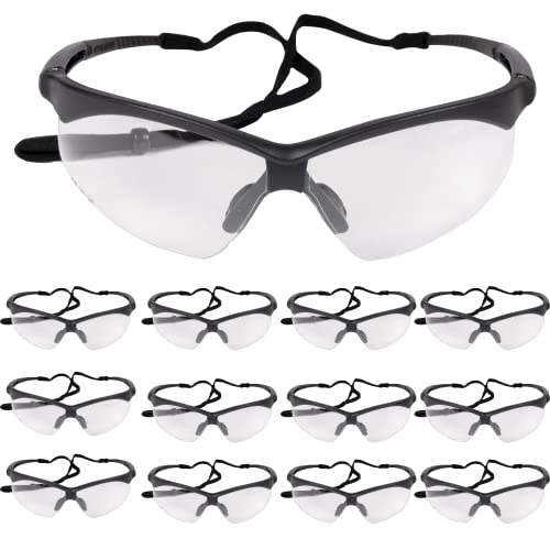 ATERET Rival Safety Glasses - Clear, Hard Coated, Rubber Temples Nose Piece - Suitable for Nurses Mechanic Electrician Construction, Laboratory Safety Protection (12 Pairs, Clear/Rival) - color: Clear/Rivalhc, size: 12 pairs