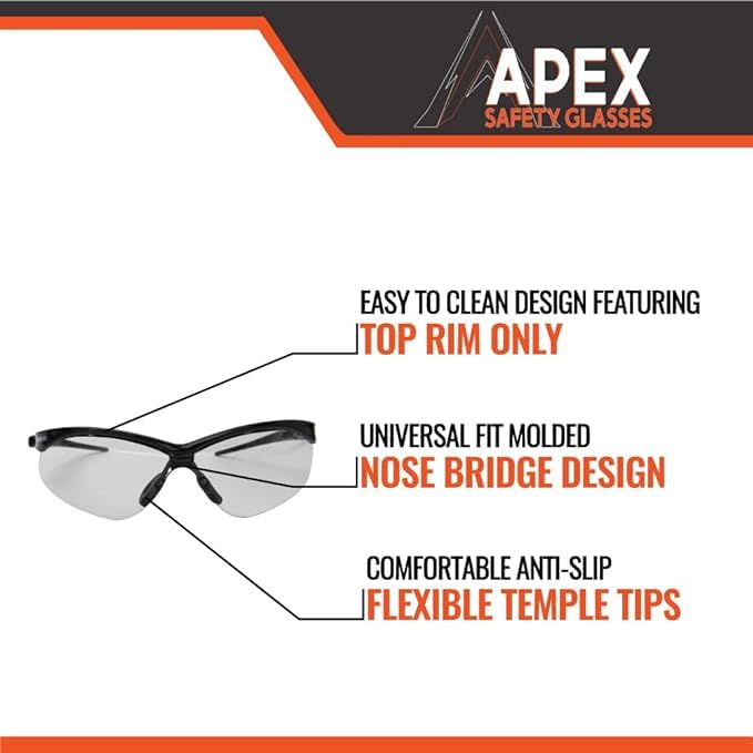 Malta Dynamics APEX Safety Glasses – Anti Scratch and Anti Fog Protection, Construction Safety Glasses for Men and Women, ISEA & ANSI Z87 Compliant (Clear, 36 Pairs) - color: Clear - 36 Pair