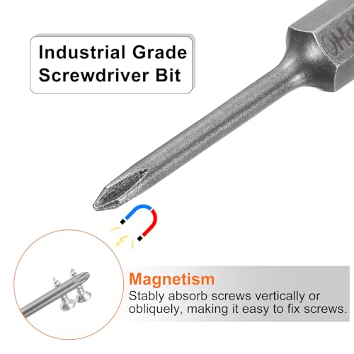 HARFINGTON 5pcs #0 Phillips Screwdriver Bit PH0 1/4" Hex Shank 2" (50mm) Long Magnetic S2 Steel Industrial Grade Screw Driver Bit Cross Head Electric Drill Bits 0.098" (2.5mm) Rod - size: PH0 x 50mm x 2.5mm
