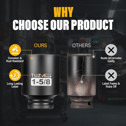 1/2 Inch Drive 1-5/8 Inch Deep SAE 6 Point CR-MO Impact Socket | Radius Corner Design,Square Chamfered Opening,Axle Nut Impact Grade Socket for Easy Removal - size: 1/2” Drive 1-5/8 Deep, style: 1/2" Drive Deep Socket