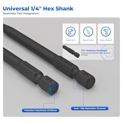 Impact Rated Screwdriver Bit Set, 4" Extended Long Magnetic Power Bits, Premium S2 Steel, Shock-Absorbing Design, 1/4" Hex Shank for Power Drill & Impact Driver (4 Inch Square) - size: 4 Inch Square