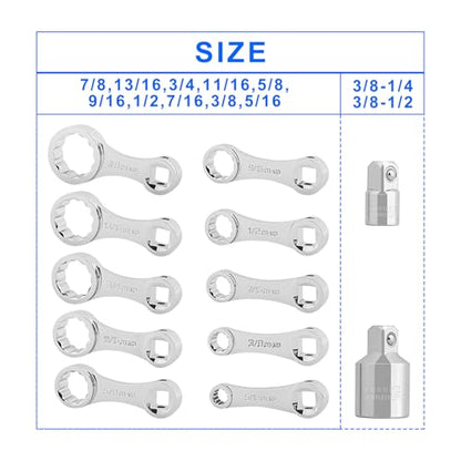 Gunpla 12pcs Torque Adapter Set, SAE 12 Point Fastener 3/8 inch Wrench Torques Adaptor Extension 42 Chrome Molybdenum Steel 5/16 – 3/8 inch Calculation Adjustment Calibration Tools Kit in Storage Case