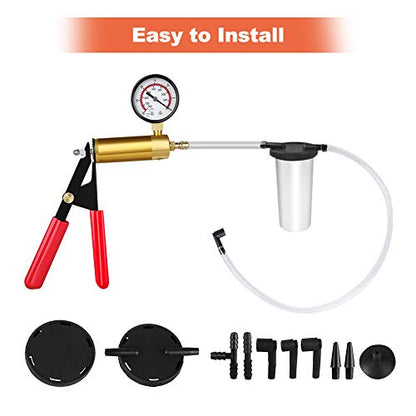 Brake Bleeder Kit Brake Bleeder Vacuum Bleed Test Kit, Hand Held Vacuum Pressure Pump Tester Tool, Hand Held Brake Bleeder Tester for Automotive Motorbike with Gauge Hoses Connector