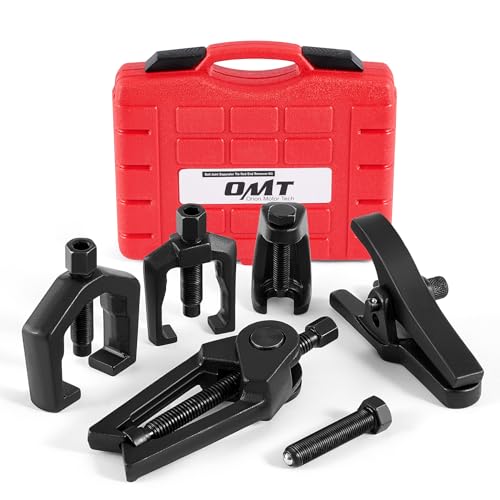 OMT Ball Joint Separator, Tie Rod End Tool Set, Pitman Arm Puller | Includes 5pc Popular Tools for Servicing Ball Joints, Tie Rods, and Pitman Arms, Red Case Black Puller - color: Red Case Black Puller