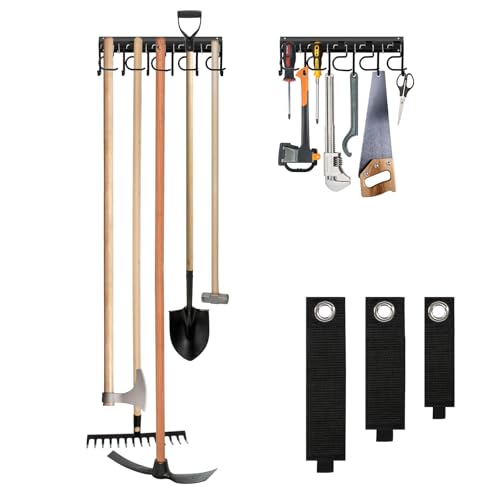 LEYU Metal Garage Tool Organizer Wall Mount, 2 Pack Garden Tool Organizer With Extension Cord Straps, Garage Organization Hooks and Hangers for Shed, Yard Storage, Wall Holder for Hanging Broom Mop - size: 2 Pack