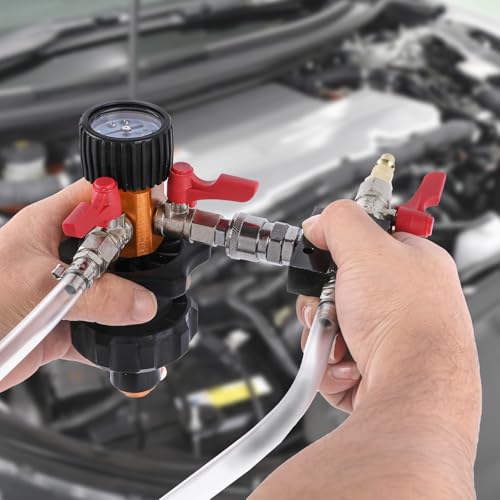 Coolant Vacuum Refill Kit Auto Radiator Air Evacuation Fill Tool | For radiator cooling system; equipped with pressure gauge; comes with 5 dedicated adapters; fits cars, trucks, SUVs & RVs