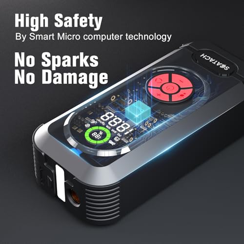 6000A Jump Starter with Air Compressor, Car Battery Jump Starter Portable (10.0 Gas/10.0L Diesel), 150 PSI 12V Car Battery Jump Box with Tire Inflator, Jumper Cables, LED Light, LED Display - color: black