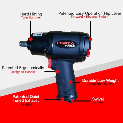 1/2" Extreme Composite Air Impact Wrench, 1,657 ft-lbs Max Reverse Torque, Heavy Duty Pneumatic Impact Gun for Automotive Repair, Twin Hammer, Lightweight
