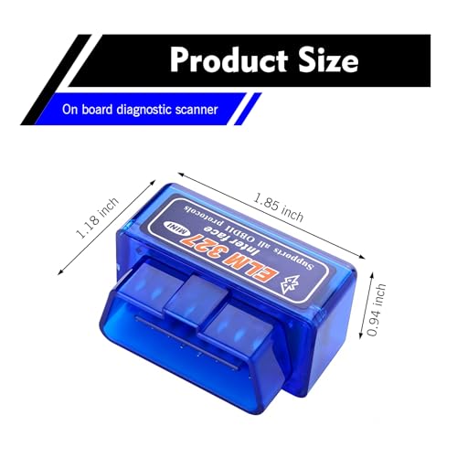 1 PC Car OBDII Diagnostic Tool, ELM327 Bluetooth Code Reader & Scanner for Real-time Data, Works with Android iOS, Universal for Most Cars & Trucks (Blue)