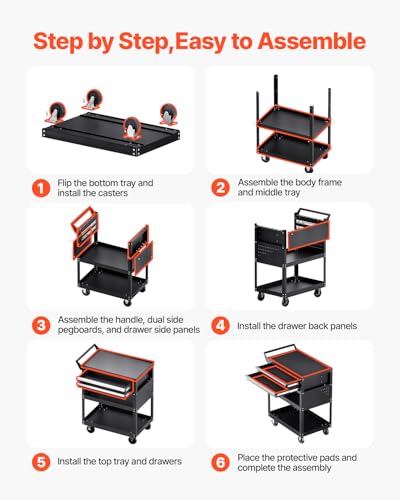 VEVOR 5-Tier Tool Cart with Wheels, 400 lbs Load Capacity, Rolling Work Cart with 2 Drawers & Pegboard, Mechanic Tool Storage Organizer with Locking System for Garage, Warehouse and Repair Shop, Black - style: 5-Tier-400 lbs with 2 Drawers