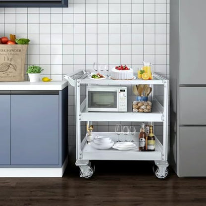 Stainless Steel Utility Cart on Wheels, 3-Tier Tool Cart with Wheels | 1100 lbs Commercial Rolling Service Cart for Garage Workshop Warehouse Mechanic Kitchen, 18.1" D x 30.7" W x 36.2" H