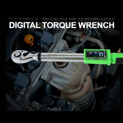 Electronic torque wrench, 1/2 Digital Torque Wrench 8-160FT-LB | 10-220N.M, Torque Range Accurate to 2%, Torque Wrench with Buzzer and LED Flash Notification for Bike/Motorcycle/Auto Repair