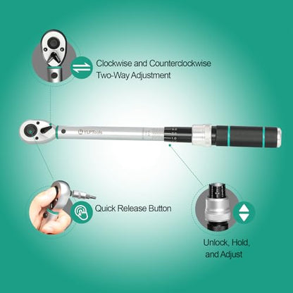 3-Piece Click Torque Wrench Set – 1/4", 3/8", 1/2" Drive, ±3% Accuracy, 72-Tooth Ratchet, Dual-Direction, Chrome Vanadium Steel, Includes Storage Cases - size: 1.67-16.67 ft-lb, 5-45 ft-lb, 10-150 ft-lb, style: 1/4 3/8 1/2-inch