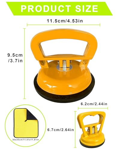 3 Pack Metal Dent Puller Kit, Car Dent Repair Kit with Aluminum Alloy Handle, Heavy Duty Dent Remover Tool for Car, Essential Paintless Dent Removal Kit for Hail Damage and Glass Moving（Yellow） - color: F/3PCS Metal Suction Cup