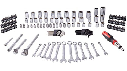 MECHMAX 161-Piece Mechanics Tool Set with SAE Metric Sockets | Premium alloy steel full socket wrench kit. Professional automotive repair hand tool set for garage, car and truck - style: 161 Piece