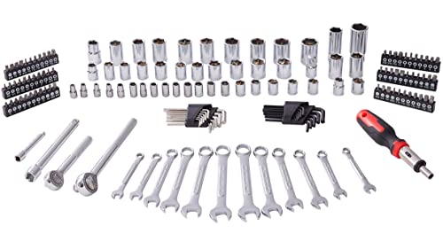 MECHMAX 161-Piece Mechanics Tool Set with SAE Metric Sockets | Premium alloy steel full socket wrench kit. Professional automotive repair hand tool set for garage, car and truck - style: 161 Piece