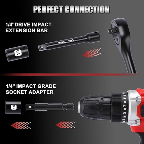 54 Piece 1/4" Mini Socket Ratchet Wrench Set, Magnetic Nut Driver Set, Metric Shallow Socket (4-14mm), 6-Point, Mini Ratcheting Wrench, Screwdriver Bit, Universal Joints and 3" Extensions