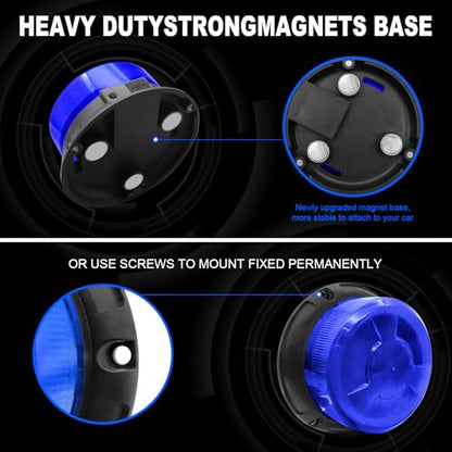 AnTom Magnetic Wireless Strobe Light Blue Warning Beacon Light for Trucks | Rechargeable Waterproof Emergency Safety Rooftop 9 Modes Rotating Flashing Lights for Volunteer Firefighter POV, Highway Hero - color: Blue