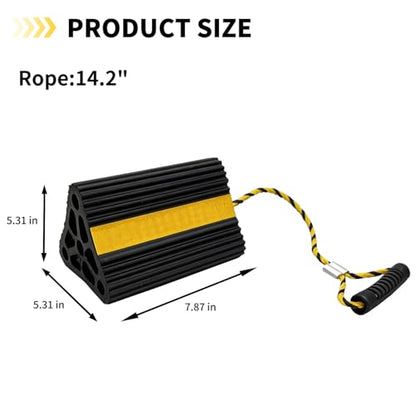 Vacallity Update Wheel Chocks for Trailer 2pc Heavy Duty Rubber Wheel Chocks with seprate Handle Rope&Yellow Reflective Tape Tire Chock Blocks for Cars Trucks Aircraft RV Camper Trailer Accessories - size: 2 pack