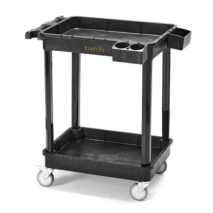 ELAFROS 2-Shelf Heavy Duty Plastic Rolling Utility Cart, 28x19 in, 330 lbs | Locking Swivel Wheels, Multipurpose Service Cart, Work Cart, Tool Storage Organizer, Home Office Garage Workshop Industrial