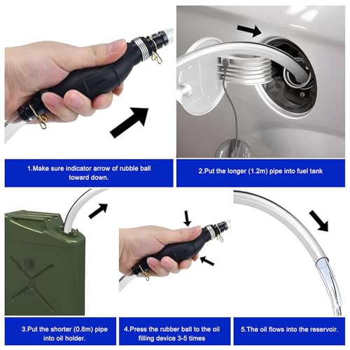Gas Siphon Hose Pump, Portable Rubber Liquid Hand Pump Kit with PVC Hose & Pinch Clip, High Flow Manual Fuel Transfer Pumps for Petrol Oil Diesel Gasoline, Car Accessories