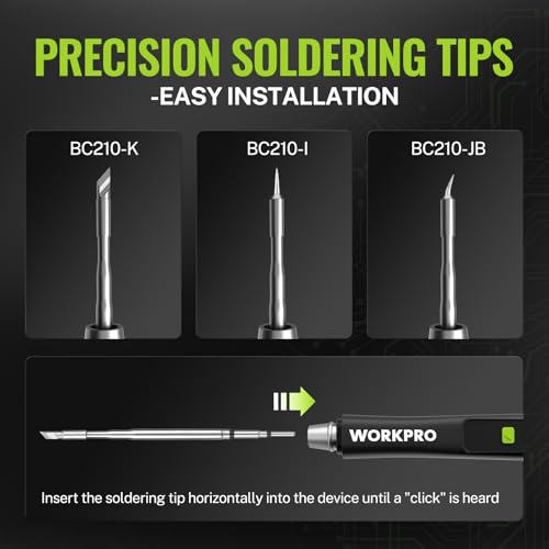 WORKPRO DC Soldering Iron Kit, Fast Heating Soldering Iron Pen with 3 Tips, Portable Lightweight Solder Iron for Electronics, Metal, DIY, Accurate Temp Control, OLED Screen Display, PD/QC Protocols