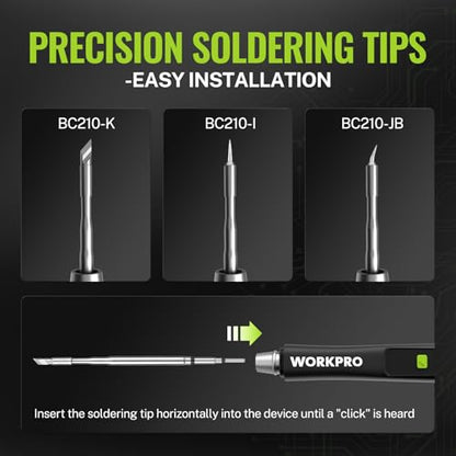 WORKPRO DC Soldering Iron Kit, Fast Heating Soldering Iron Pen with 3 Tips, Portable Lightweight Solder Iron for Electronics, Metal, DIY, Accurate Temp Control, OLED Screen Display, PD/QC Protocols