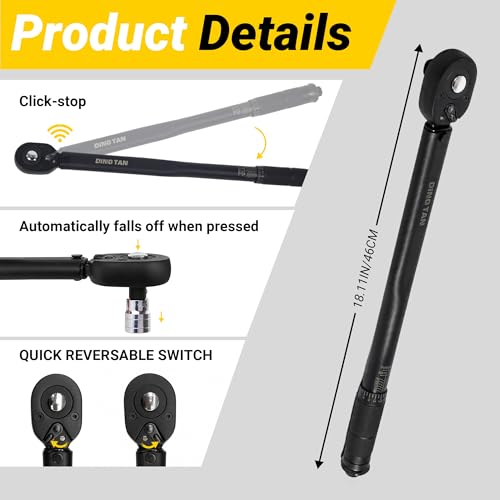 1/2" Drive Click Torque Wrench, 10-150 Ft-Lb, ±4% High Accuracy | 72-Tooth Ratchet for Smooth Use, Dual-Range 13.6-203Nm Scale, With Storage Case, Ideal for Auto, Motorcycle & Bicycle Repair