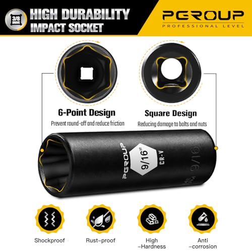 3/8” Drive Deep Impact Socket, SAE(9/16 Inch socket), 6-Point, Cr-V Steel With Black Manganese Phosphate Coating - size: 9/16-inch