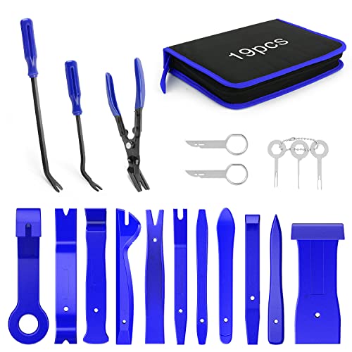 Nilight 19Pcs Auto Trim Removal Tool Set, Nylon Car Trim Panel Radio Audio Stereo Removal Tool Kit, Clip Plier Upholstery Remover Removal Tool Set with Portable Storage Bag - color: Blue, size: 19Pcs