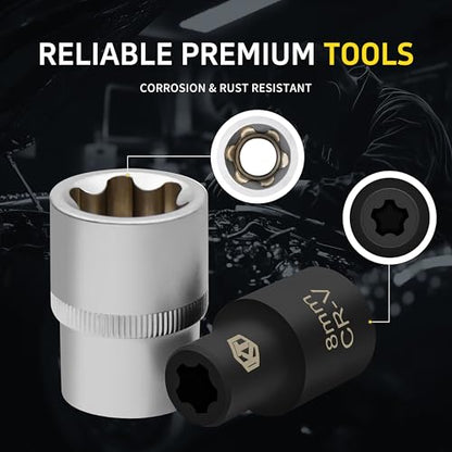 15pc External Torx Plus Socket Set Compatible with Tesla, 6 Point EP Sockets EP4, EP5, EP6, EP7, EP8, EP10, EP11, EP12, EP14, EP16, EP18, EP20, EP22, EP24 with 1/2'' 3/8'' 1/4'', Silver - color: Silver