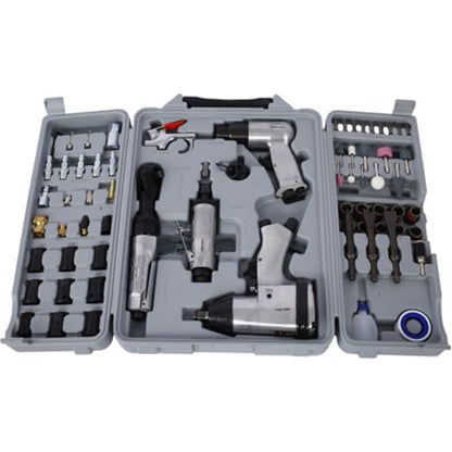 Complete Air Tool & Accessories Kit – Includes Impact Wrench, Air Ratchet, Die Grinder, Air Hammer, Hose Fittings, and Storage Case (71-Piece Silver) - color: 71-piece Silver